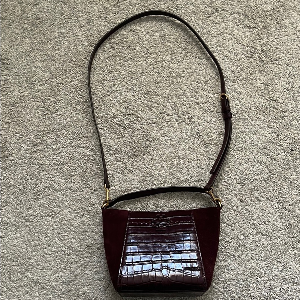 Tory Burch Burgundy Shoulder Bag with Croc Texture